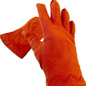 Vintage 60's Elvette by Dawnelle Hand Sewn Fabric Gloves Orange size 7